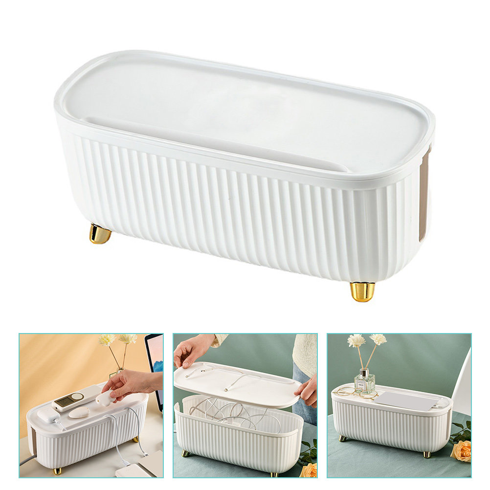 Gaming Console Organizer - Bambu Kapaklı Kablo Düzenleyici Kutu, Priz